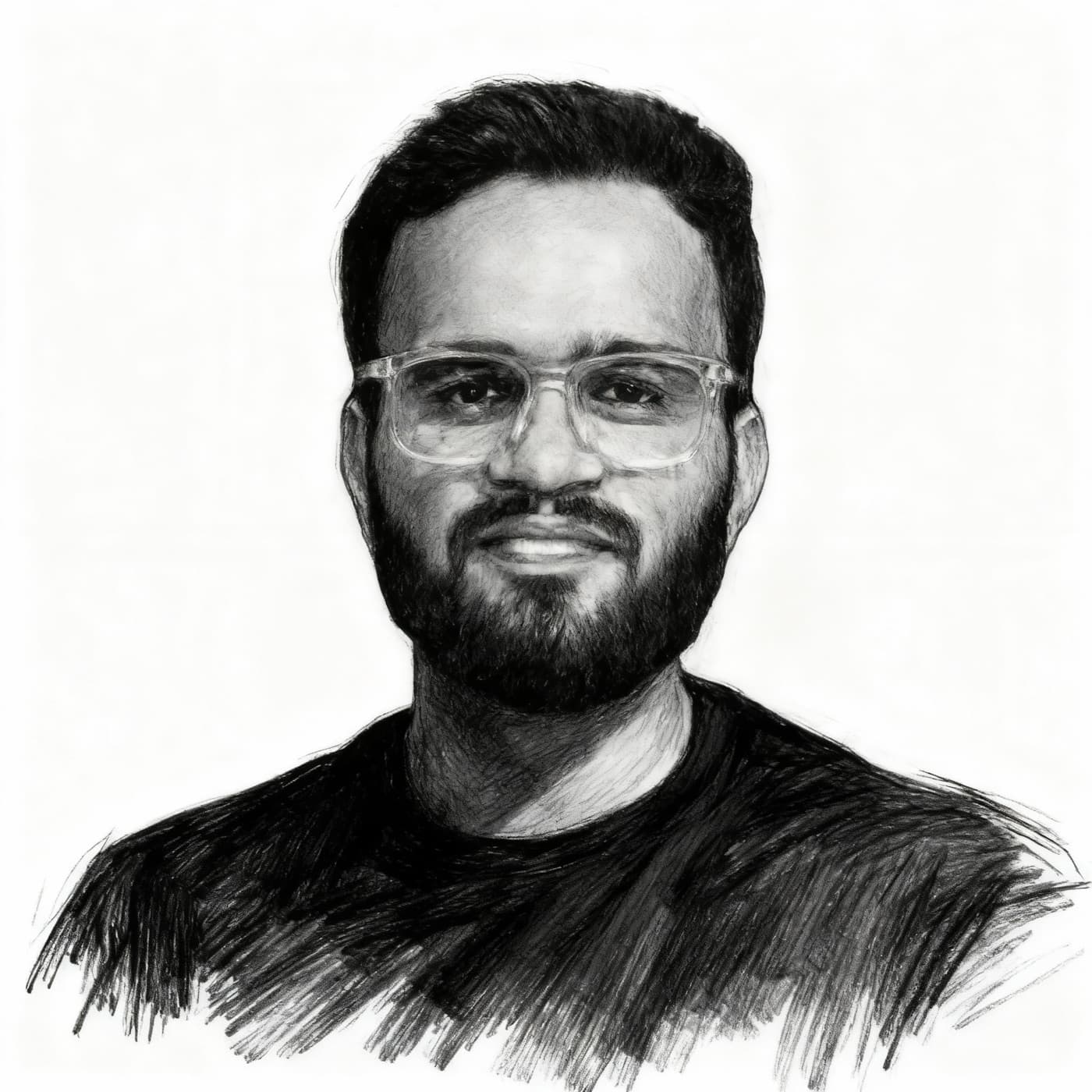 Hand-drawn charcoal portrait of Kamlesh Chhipa